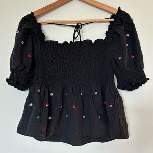 Hill House jewel rhinestone beaded black jammie top